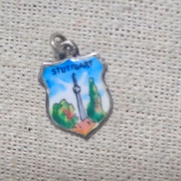 Vintage MCM Stuttgart Germany Shield Silver 800 Charm Pendant - Picture 1 of 4